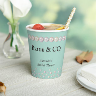 Elegant Bride & Co Teal Blue Pearl Bridal Shower Paper Cups