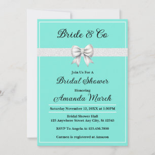 Elegant Bride & Co White Glitter Bridal Shower Invitation