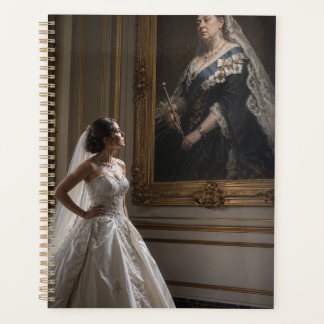 Elegant Bride Contemplating Royal Victorian Portra Planner