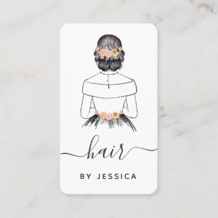 Elegant Bride Floral Chic Hairstyle Braid QR Code Business Card