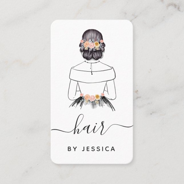 Elegant Bride Floral Chic Hairstyle Braid QR Code Business Card (Front)