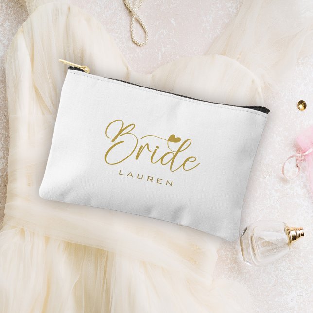 Elegant Bride Gold Script Name Cosmetic Gift Accessory Pouch (Creator Uploaded)