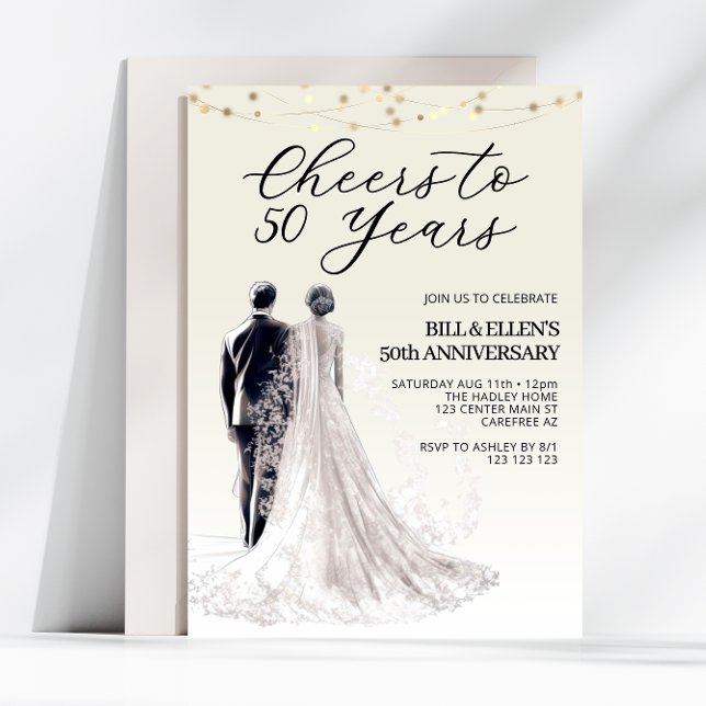 Elegant Bride Groom 50th Wedding Anniversary Invitation (Creator Uploaded)