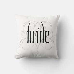 Elegant Bride & Groom Calligraphy Lettering B&W Cushion