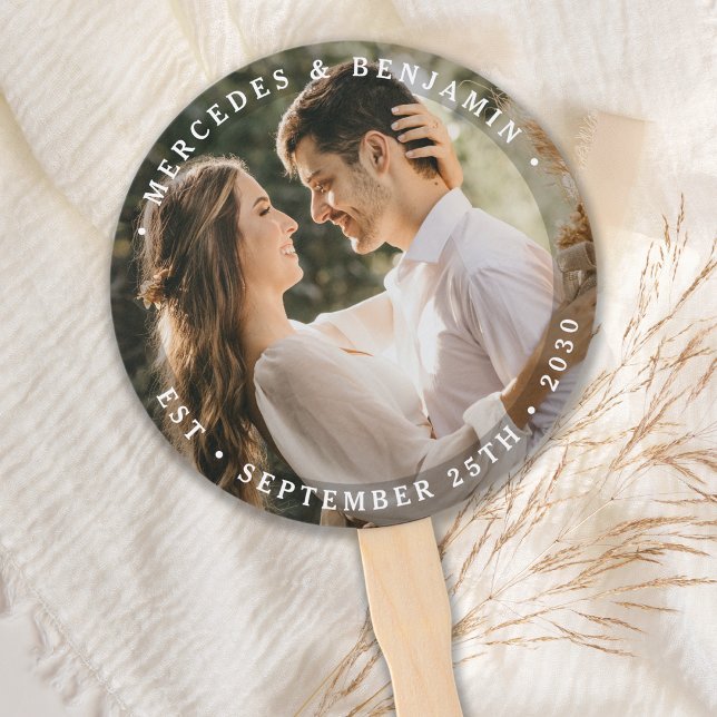 Elegant Bride Groom Modern Photo Name Date Wedding Hand Fan (Creator Uploaded)