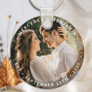Elegant Bride Groom Modern Photo Name Date Wedding Key Ring