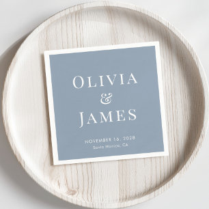 Elegant Bride Groom Monogram Dusty Blue Wedding Napkin