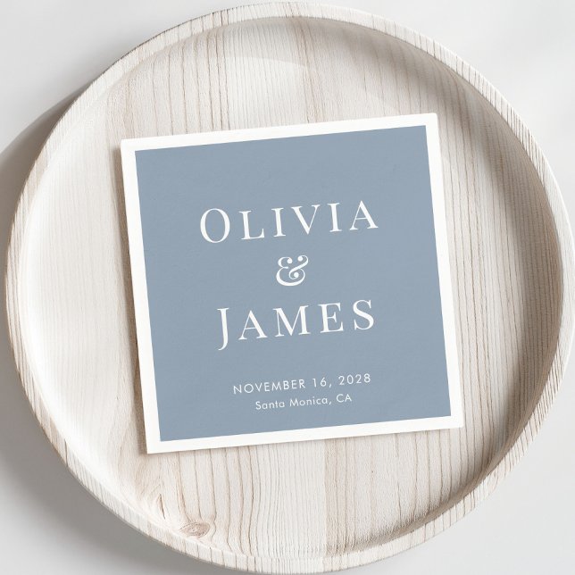 Elegant Bride Groom Monogram Dusty Blue Wedding Napkin (Creator Uploaded)