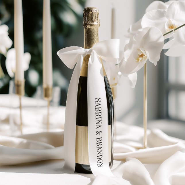 Elegant Bride & Groom Names Single Inscription Satin Ribbon (Elegant White Wedding Bride & Groom Names Satin Ribbon)