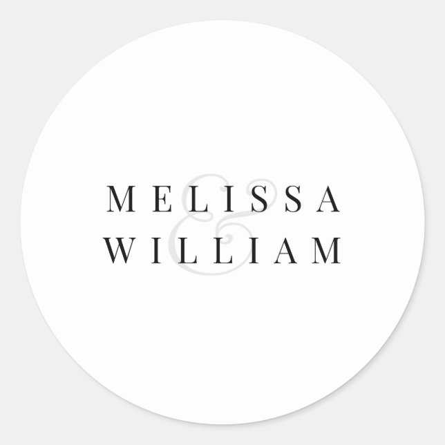 Elegant Bride Groom Names Typography Sticker Seal (Front)