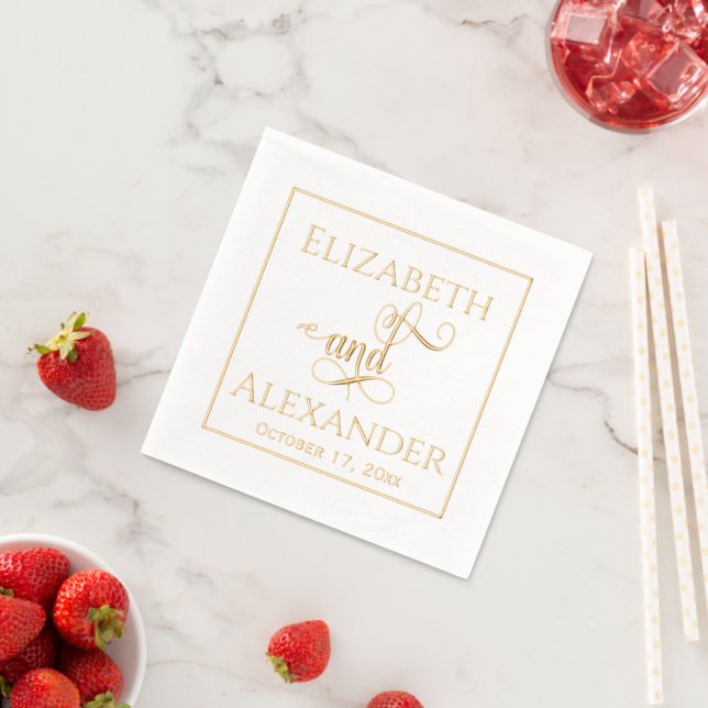 Elegant Bride Groom Names Wedding Typography #3 Fr Foil Napkins (Insitu (Strawberry))
