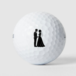 Elegant Bride Groom Silhouette Black And White Golf Balls