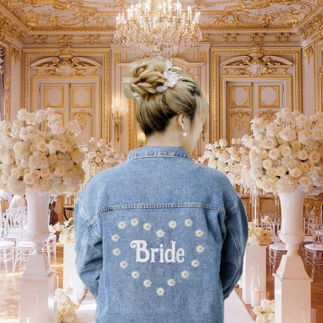 Elegant Bride Heart & Daisy Flowers Denim Jacket (Creator Uploaded)