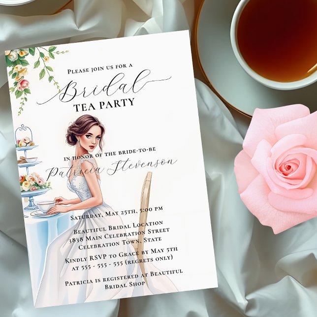 Elegant Bride in a White Gown Bridal Tea Party Invitation (Creator Uploaded)
