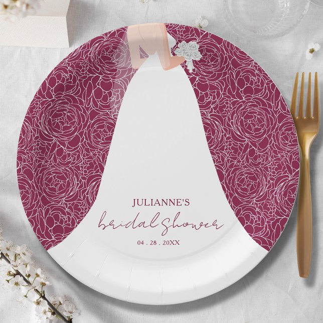 Elegant Bride on Cranberry Bridal Shower  Paper Plate (Creator Uploaded)