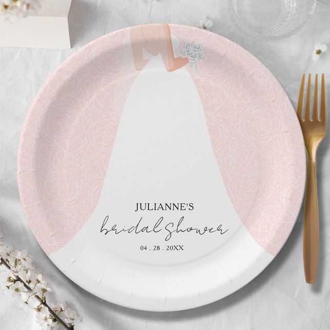 Elegant Bride on Pink Bridal Shower Paper Plate (Creator Uploaded)