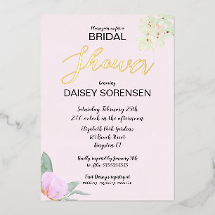Elegant Bride Pink and Gold Shower Foil Invitation