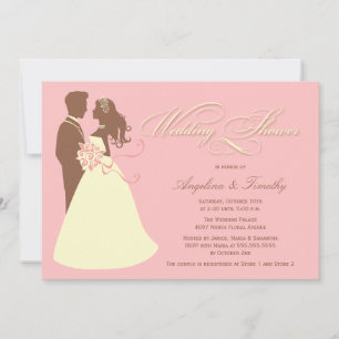 Elegant bride pink brown wedding shower invitation