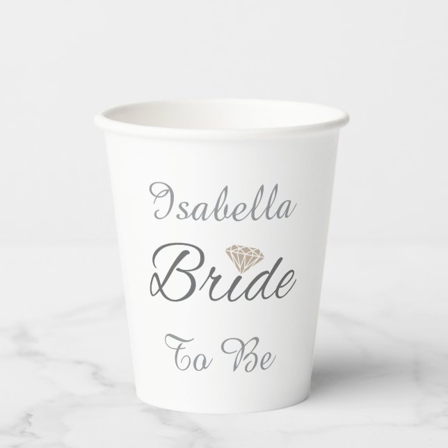 Elegant Bride Script Diamond Accent Bridal Shower Paper Cups (Front)