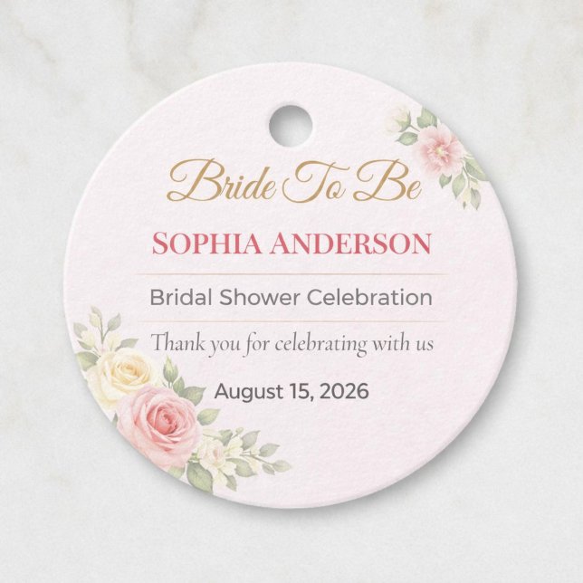 Elegant Bride To Be Favour Tags (Elegant Floral Bridal Shower Tag — Romantic design for personalized wedding favors)
