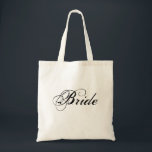 Elegant Bride Tote Bag<br><div class="desc">This tote bag features the word "Bride" in an elegant black font - great for brides-to-be! Perfect to hold a wedding planner,  magazines,  etc!</div>