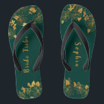 Elegant Bride Tribe Emerald Green & Gold Foliage  Jandals<br><div class="desc">These elegant bride tribe emerald green and gold foliage flip flops feature golden foliage pattern and modern typography on timeless dark green background. It's a beautiful gift for your bridal tribe. View the collection on this page to find matching items. ♥Customise it with your information. ♥ If you want to...</div>