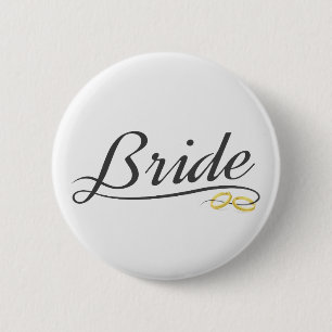 Elegant Bride Wedding Calligraphy   Pin Button