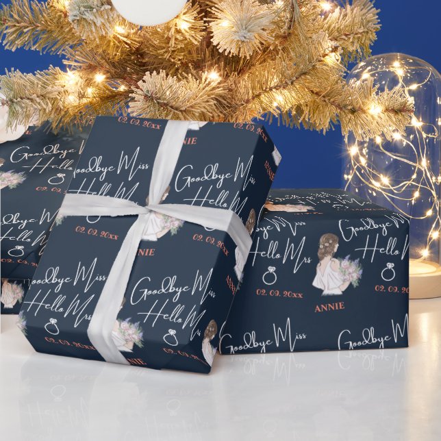 Elegant Bride With A Bouquet Blue Bridal Shower Wrapping Paper (Holidays)