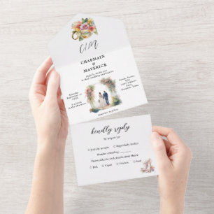 Elegant Bride's & Groom's Clipart Wedding All In One Invitation