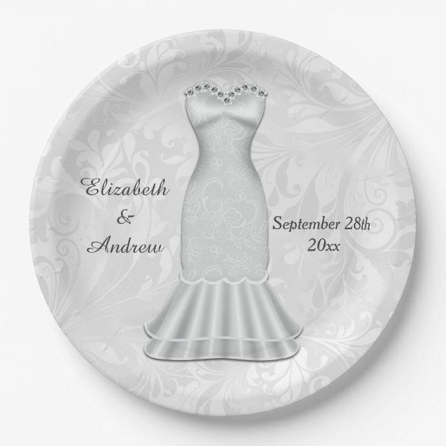 Elegant Brides Wedding Gown Paper Plate (Front)