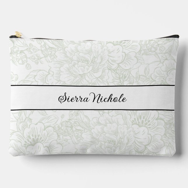 Elegant Bridesmaid Chinoiserie Sage Green Peony  Accessory Pouch (Front)