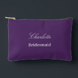 Elegant Bridesmaid Dark Purple Accessory Pouch<br><div class="desc">Elegant Bridesmaid Dark Purple Accessory Pouch, please personalise the name of the bridesmaid, using the online personalisation template before ordering. The personalisation template may also easily be used to personalise the design for other wedding guest roles, such as Maid of Honour, by changing the relevant text accordingly before before adding...</div>