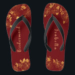 Elegant Bridesmaid Deep Burgundy & Gold Floral Jandals<br><div class="desc">These elegant bridesmaid Deep Burgundy and gold floral pattern flip flops have a dark burgundy background that is adorned with an intricate gold floral greenery pattern and customisable modern typography. The combination of the rich burgundy and the shimmering gold create an elegant and luxurious aesthetic. It's a beautiful gift for...</div>
