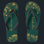 Elegant Bridesmaid Emerald Green & Gold Foliage  Jandals<br><div class="desc">These elegant bridesmaid emerald green and gold foliage flip flops feature golden foliage pattern and modern typography on timeless dark green background. It's a beautiful gift for your bridal party. View the collection on this page to find matching items. ♥Customise it with your information. ♥ If you want to change...</div>