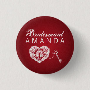 Elegant Bridesmaid Favour Key To My Heart Red 3 Cm Round Badge