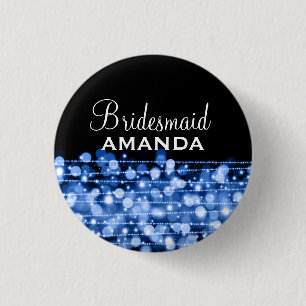 Elegant Bridesmaid Favour Party Sparkles Blue 3 Cm Round Badge