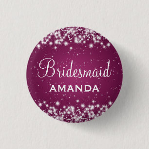 Elegant Bridesmaid Winter Sparkle Pink 3 Cm Round Badge