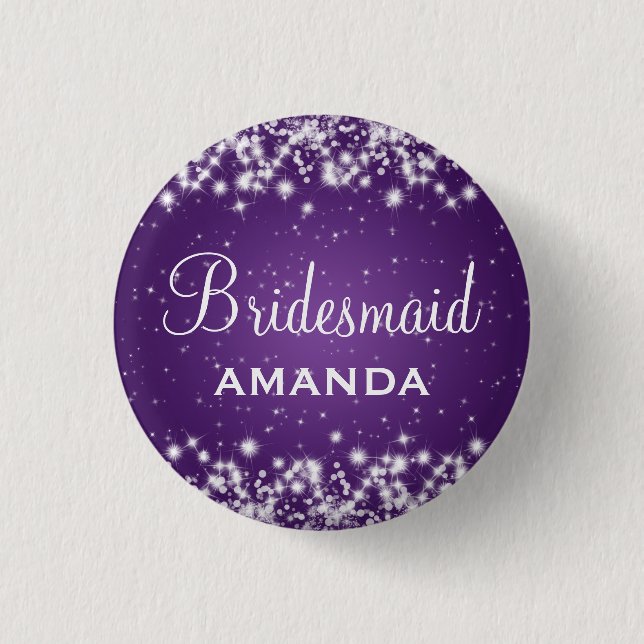 Elegant Bridesmaid Winter Sparkle Purple 3 Cm Round Badge (Front)