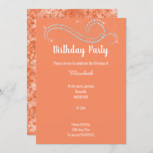ELEGANT BRIGHT APRICOT DIAMOND BIRTHDAY PARTY INVITATION