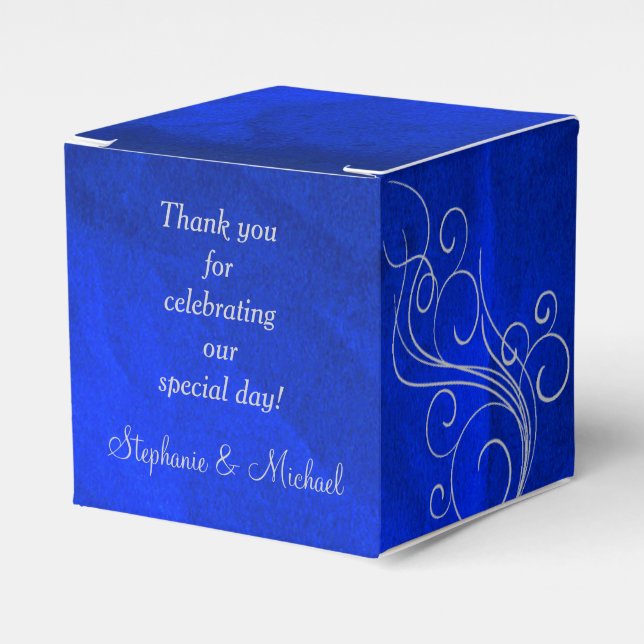 Elegant Bright Blue Silver Swirl Favour Box (Front Side)