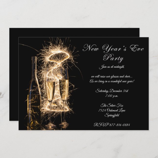 Elegant Bright Champagne New Years Eve Party Invitation (Front/Back)