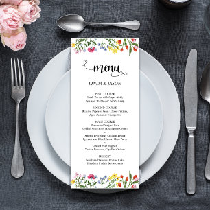 Elegant Bright Colourful Wildflowers Floral Weddin Menu
