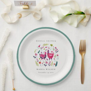 Elegant Bright Folk Farm Floral Bird Bridal Shower Paper Plate
