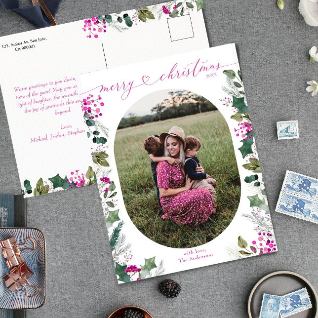 Elegant & Bright Merry Christmas Photo  Holiday Postcard (Creator Uploaded)