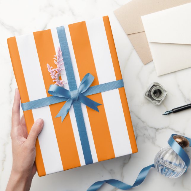 Elegant Bright Orange and White Striped Pattern Wrapping Paper (Gifting)
