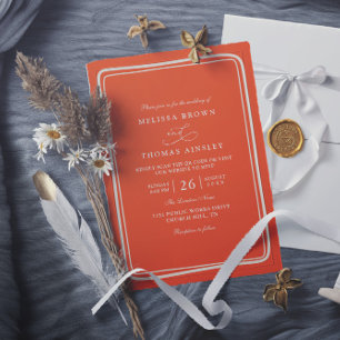 Elegant Bright Orange Retro Unique QR Code Wedding Invitation