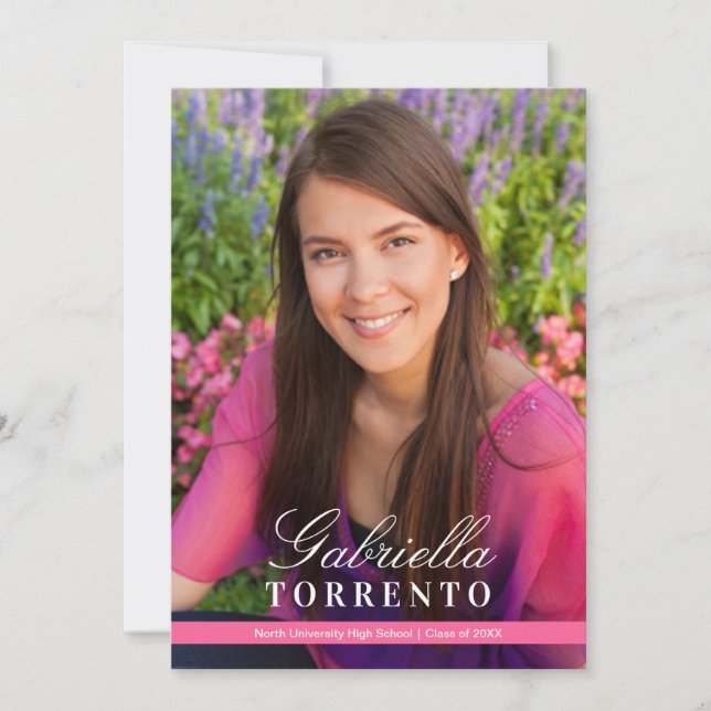 Elegant Bright Pink Custom Photo Graduation Party Invitation (Front)