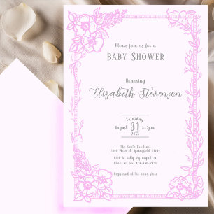 Elegant Bright Pink Floral Baby Shower Invitation