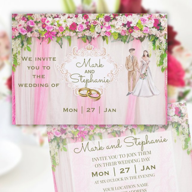 Elegant Bright Pink Floral Wedding Invitation (Creator Uploaded)