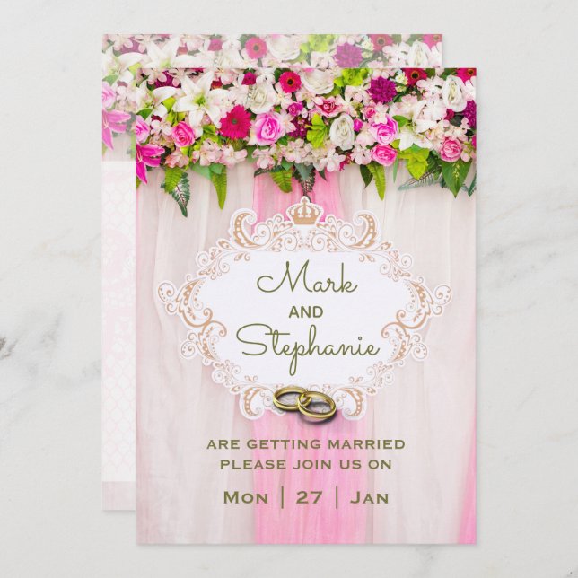 Elegant Bright Pink Floral Wedding Invitation (Front/Back)